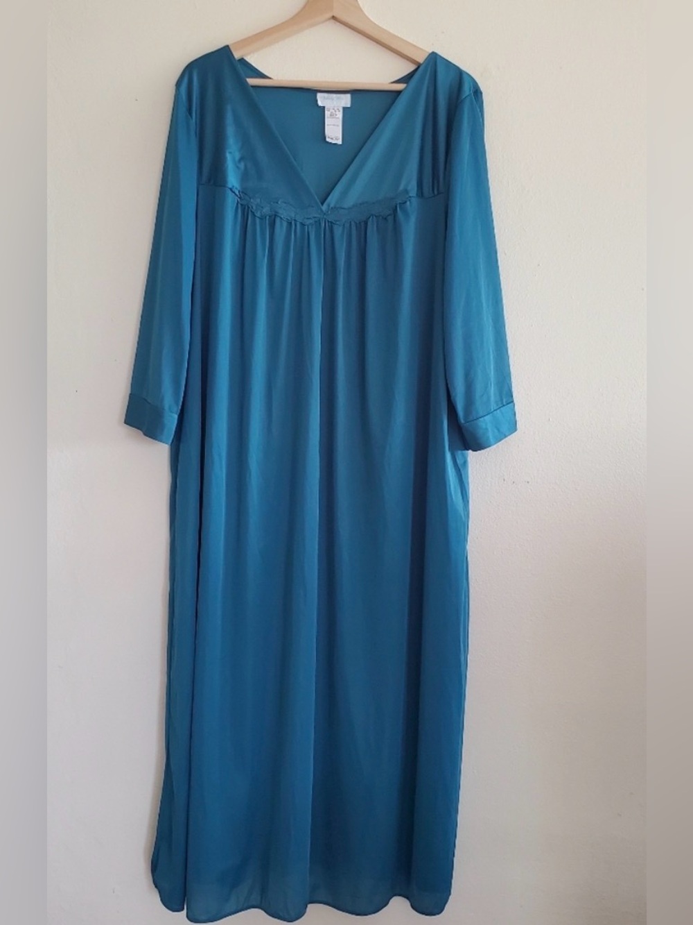 Vanity Fair Teal Long V-Neck Nightgown